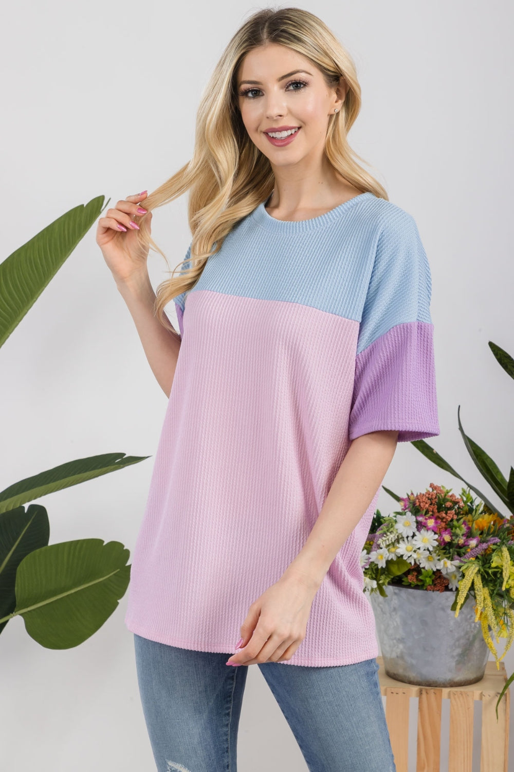 Stilla | Full Size Ribbed Color Block T-Shirt