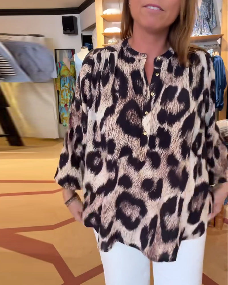 Stilla | Løs leopardmønster Halv knapliste