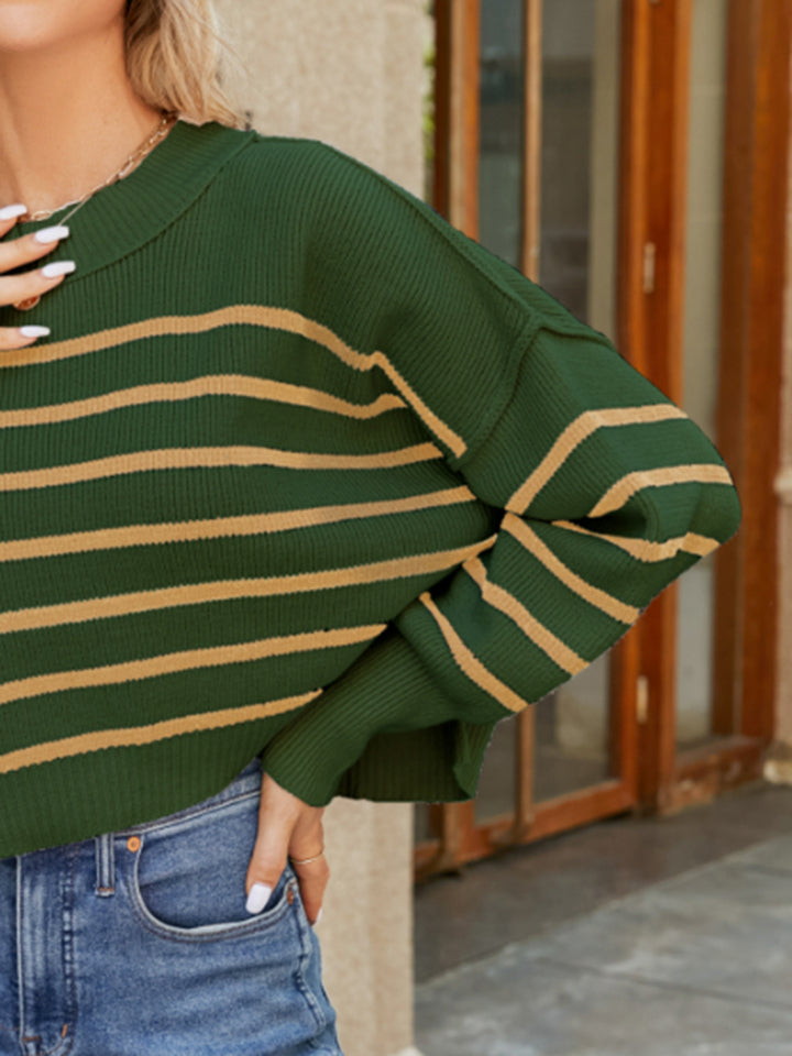 Stilla | V Hals Stribet Lanterne Ærme Sweater