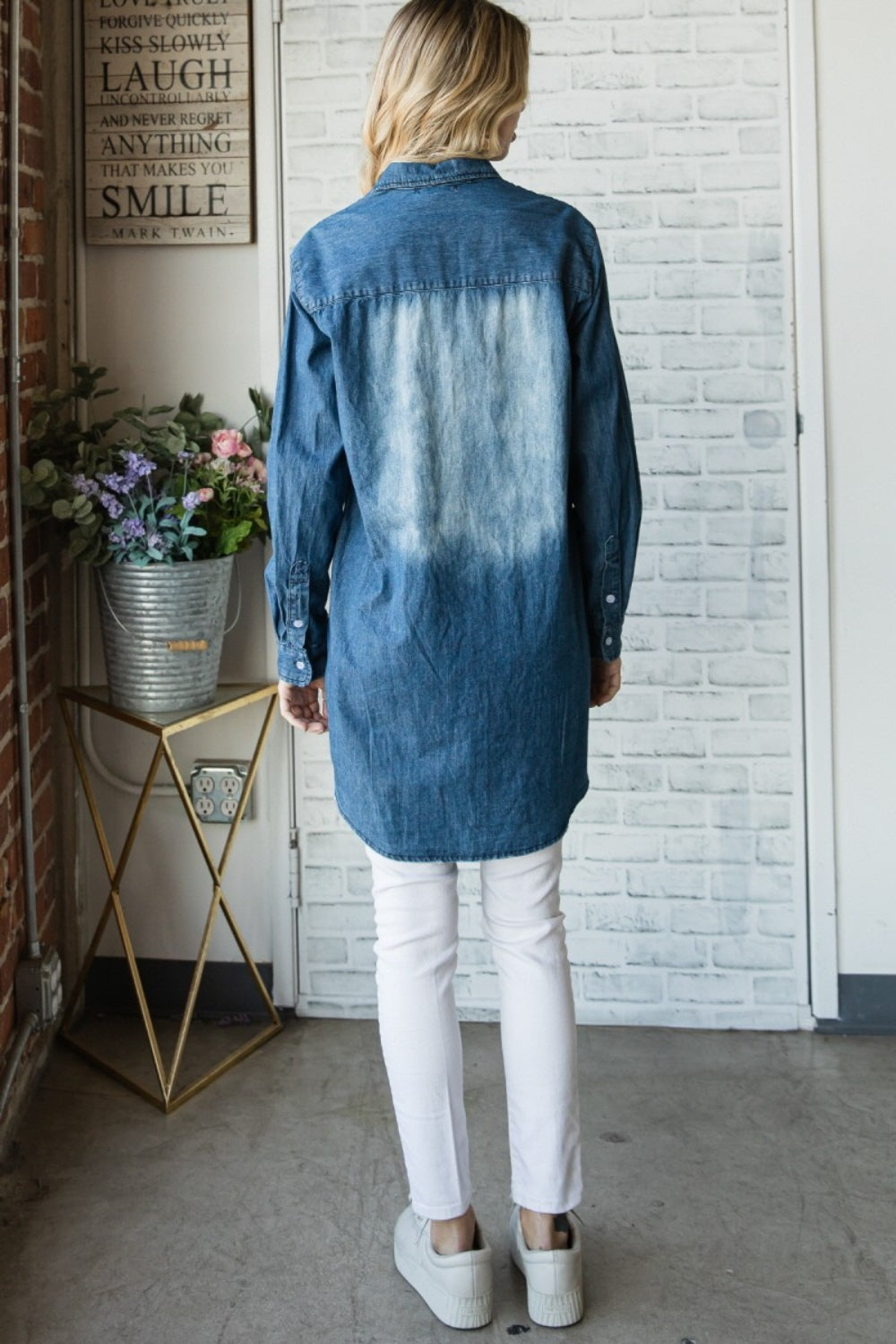 Stilla | Pocketed Button Up Vasket Denim Skjorte