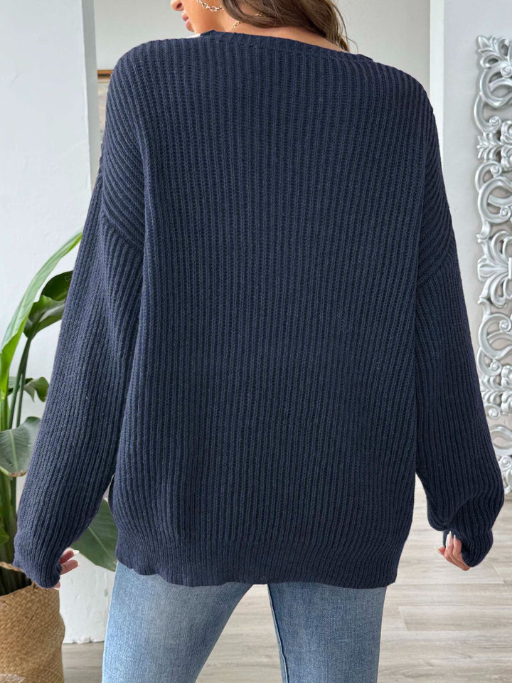 Stilla | Pullover med kontrastfarve, lange ærmer og faldende skuldre