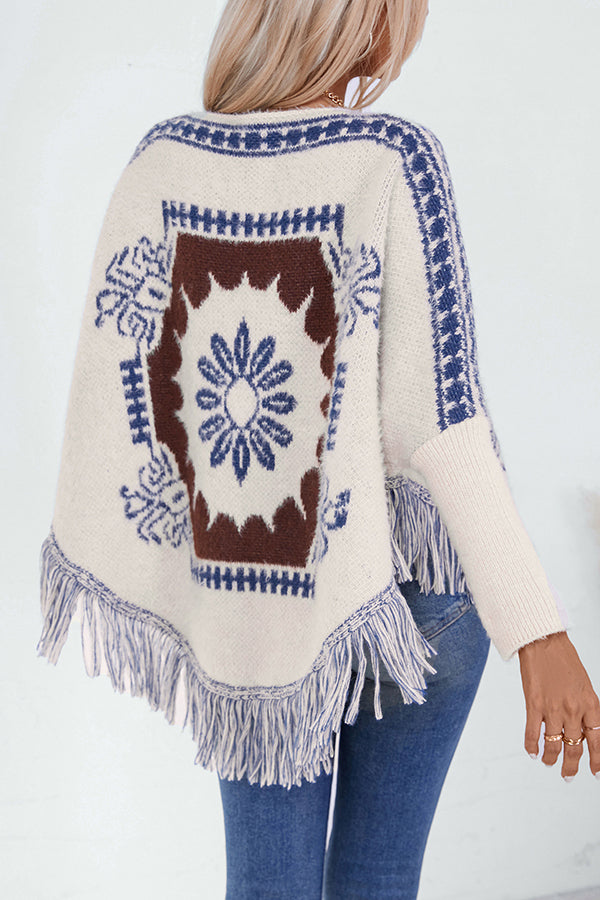 Stilla | Boho Strik Sweater med Frynse Kant