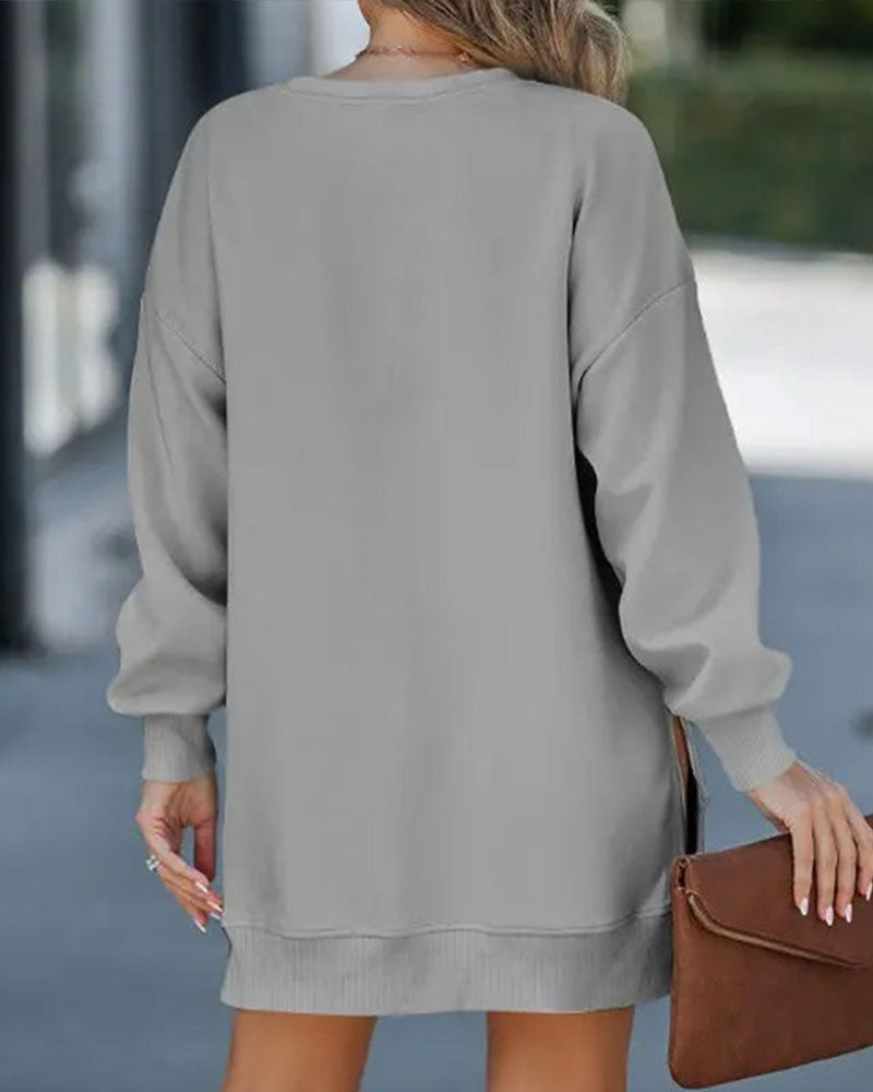 Stilla | Sweatshirtkjole med Lange Ærmer Lynlås og Slids
