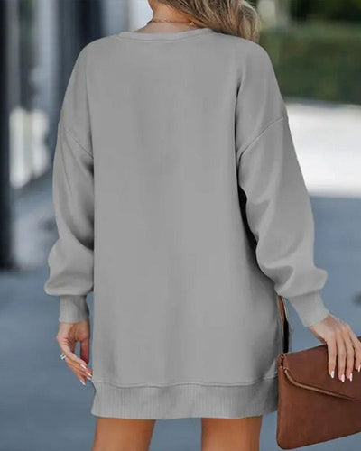 Stilla | Sweatshirtkjole med Lange Ærmer Lynlås og Slids