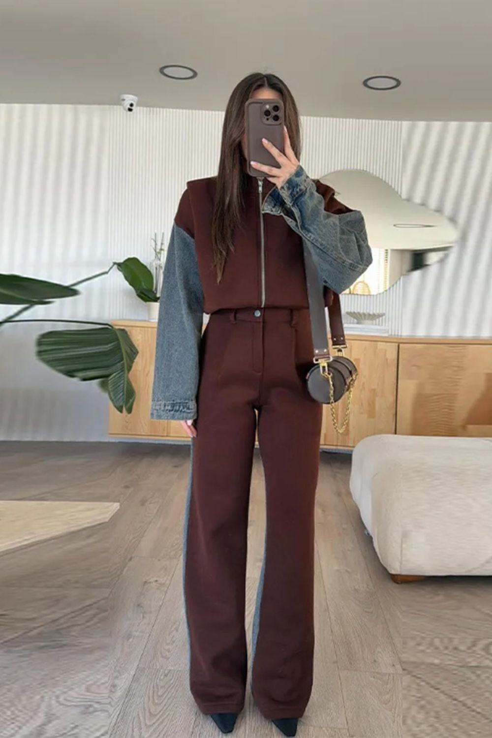 Stilla | Casual Denim Patchwork Sweatshirt Jakke med Lynlås