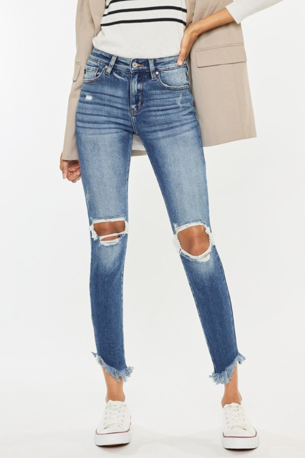 Stilla | Høj Talje Distressed Raw Hem Ankel Skinny Jeans