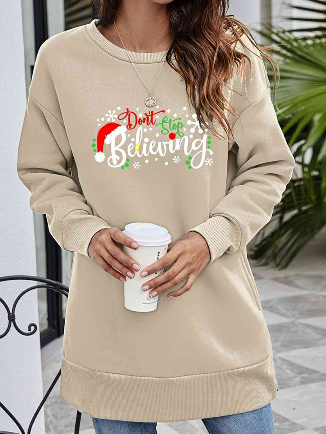 Stilla | Stop Believing Graphic Drop Shoulder Sweatshirt