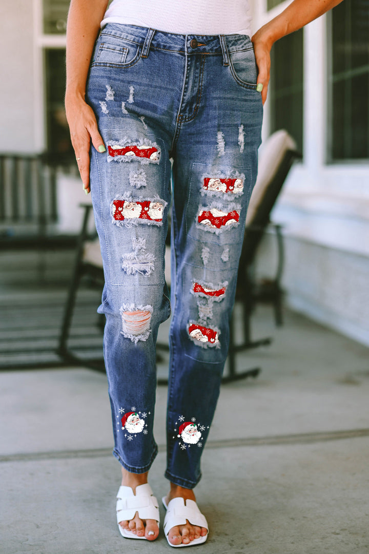 Stilla | Grafisk Distressed Jeans Med Lommer
