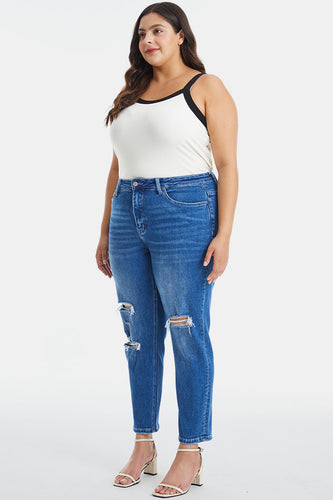 Stilla | Størrelsefulde Distressed Høj Talje Mom Jeans