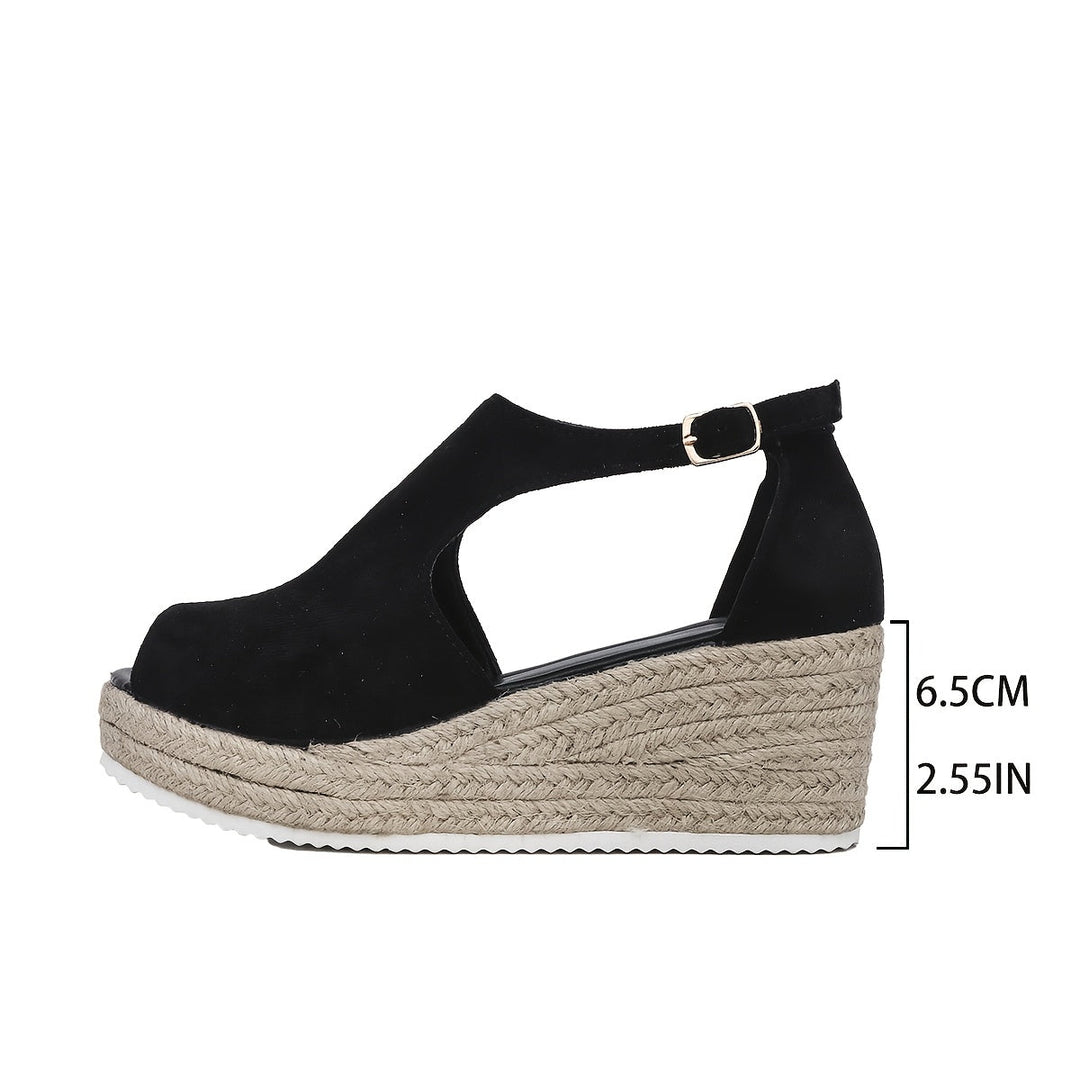 Stilla | Dame Sandaler Med Kilehæl: Sorte, Peep Toe, Skridsikre, Komfortable, Sommer
