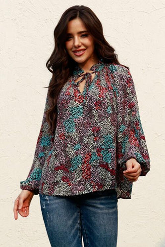 Stilla | Neck Heathered Balloon Sleeve Bluse