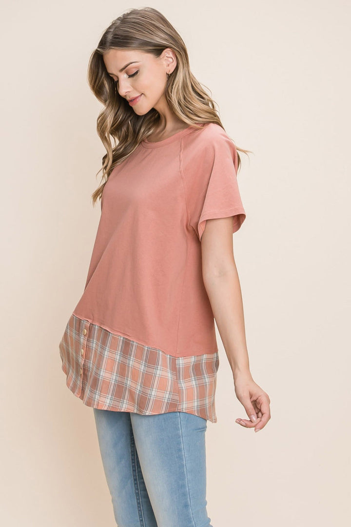Stilla | Bleu by Nu Lab Plaid Kontrast Kortærmet T-Shirt