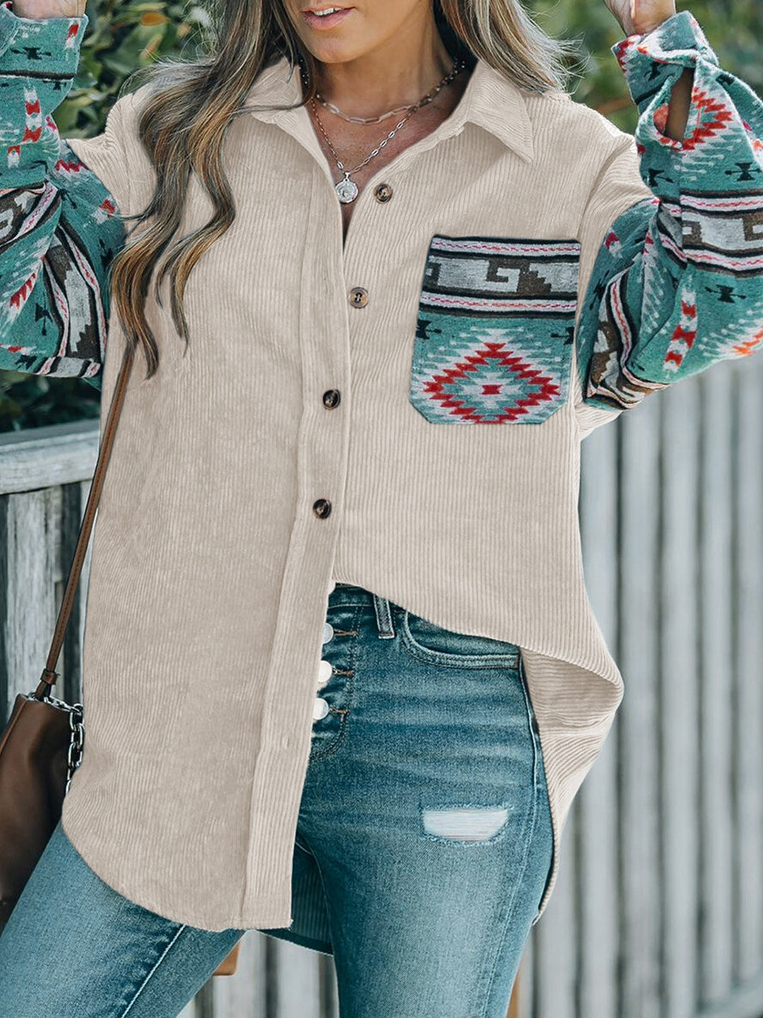 Stilla | Pocketed Geometrisk Krave Hals Shacket