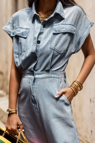 Stilla | Lommehalvknap Denim Kjole