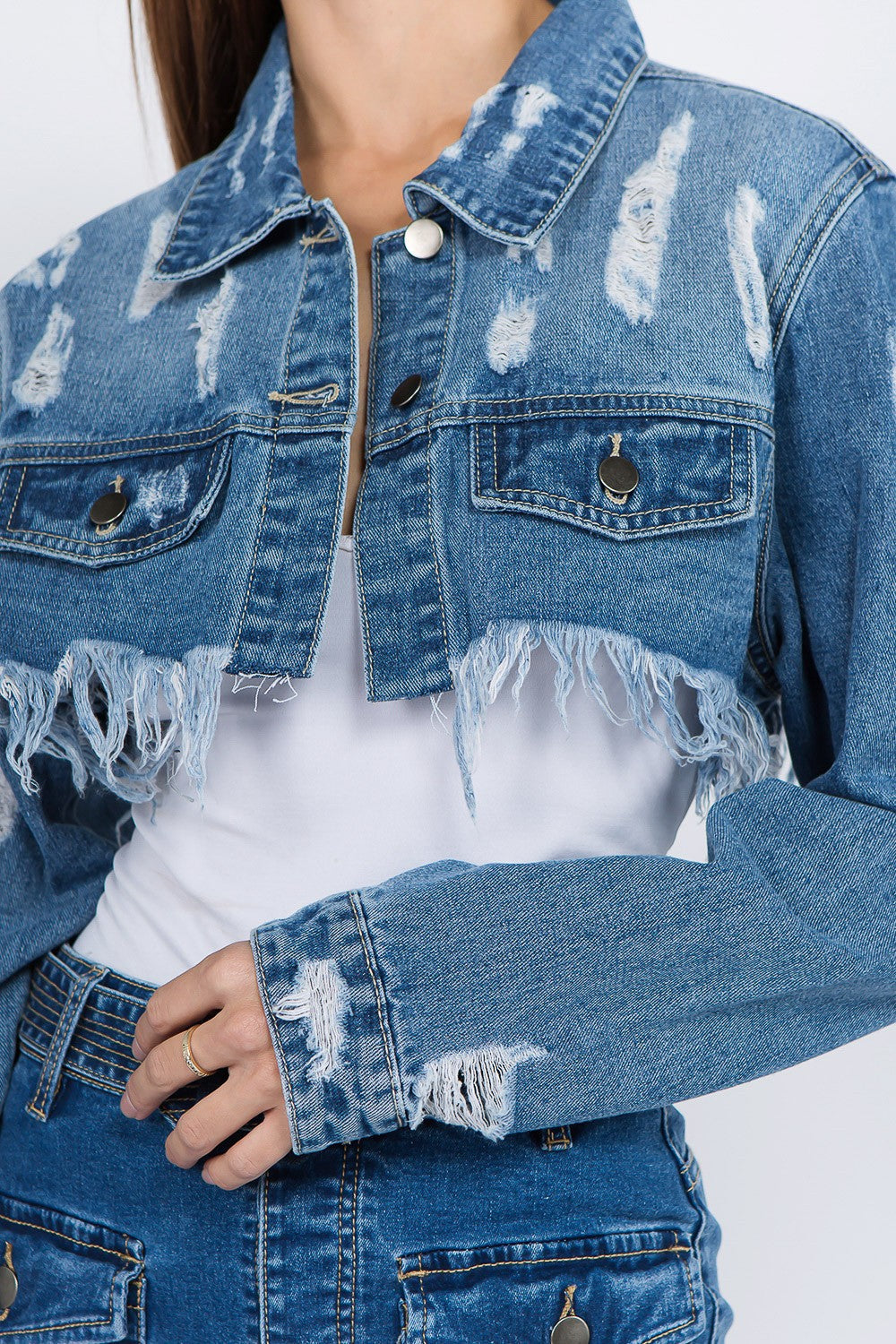 Stilla | Bazi Distressed Denim Jakke med Raflet Kant