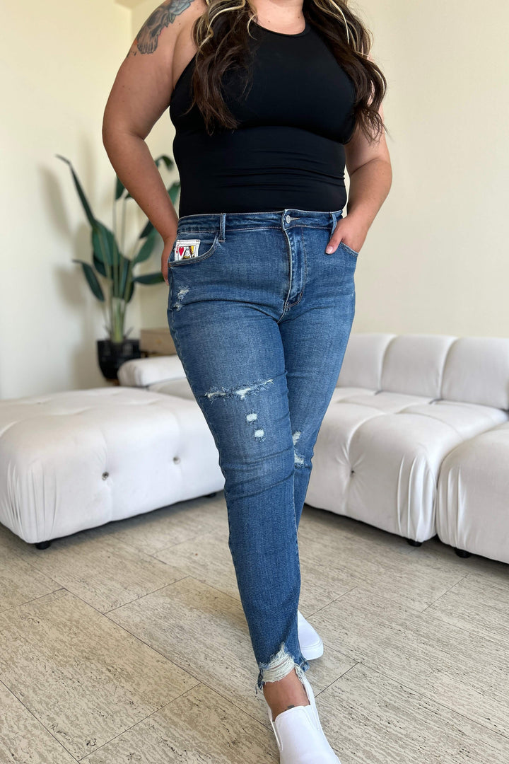 Stilla | Blue Full Size Queen Of Hearts Møntlomme BF Jeans