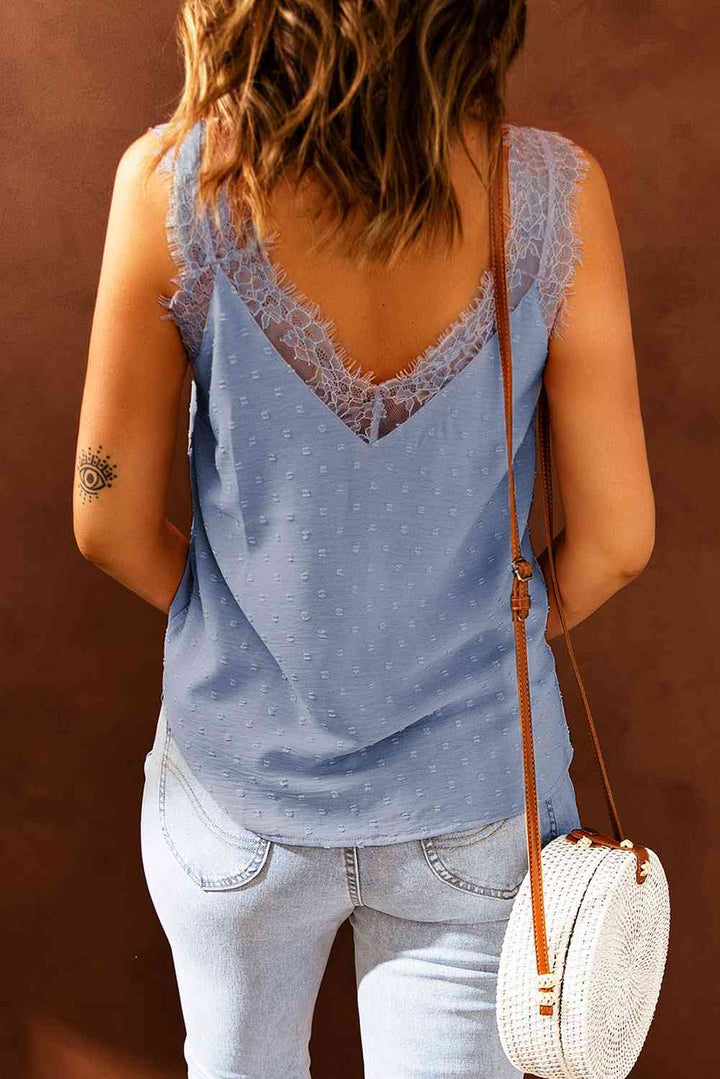 Stilla | Swiss Dot Blonde Kant Trim V-hals Tank
