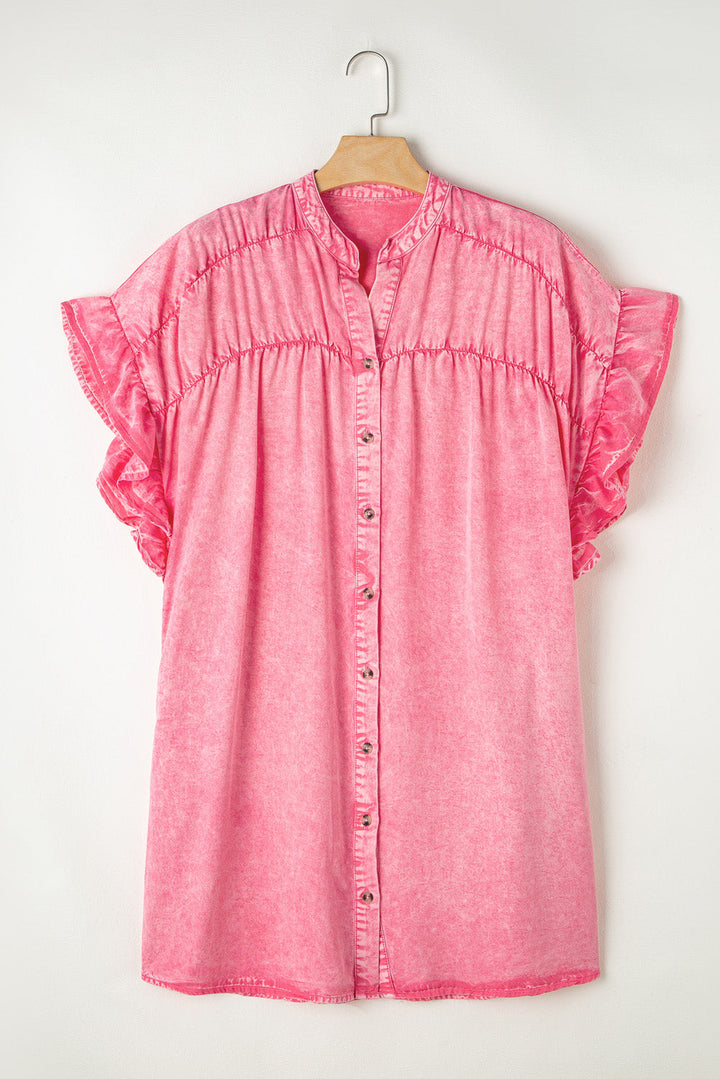 Stilla | Notched Cap Sleeve Denim Kjole