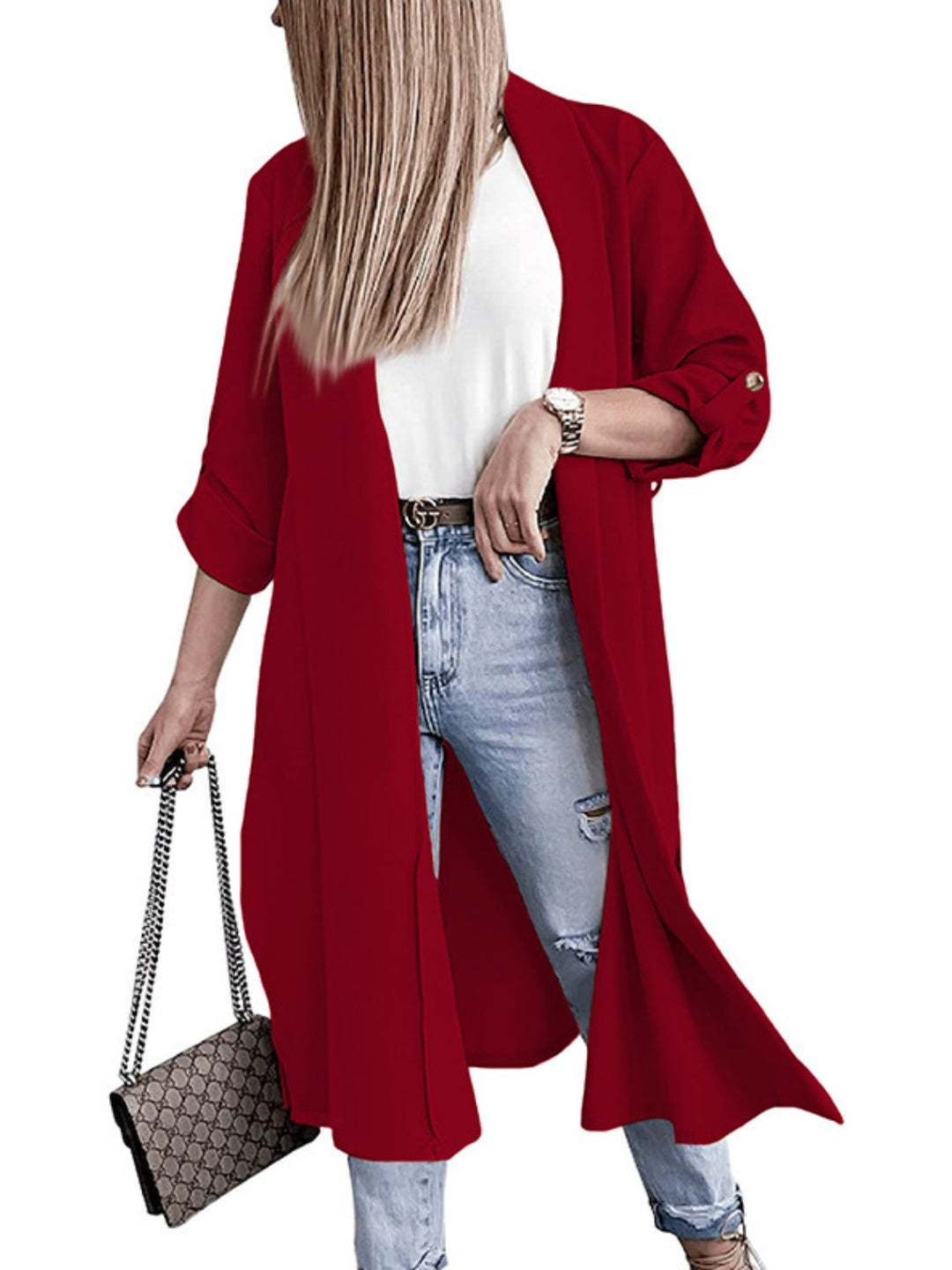 Stilla | Åben Front Rulle-Tab Ærme Trench Coat