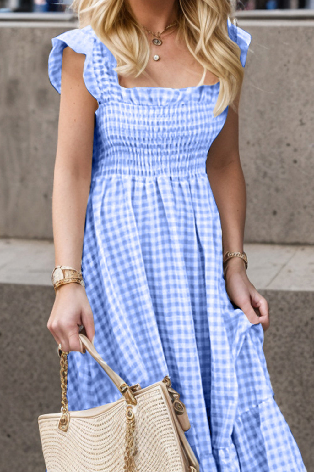 Stilla | Str. Smocked Ruffled Plaid Ruffle Hem Kjole