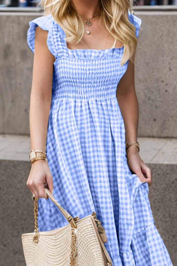 Stilla | Str. Smocked Ruffled Plaid Ruffle Hem Kjole