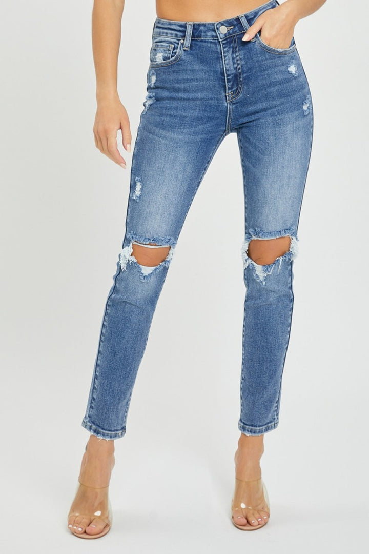 Stilla | Full Size Høj Talje Knæ Distressed Skinny Jeans