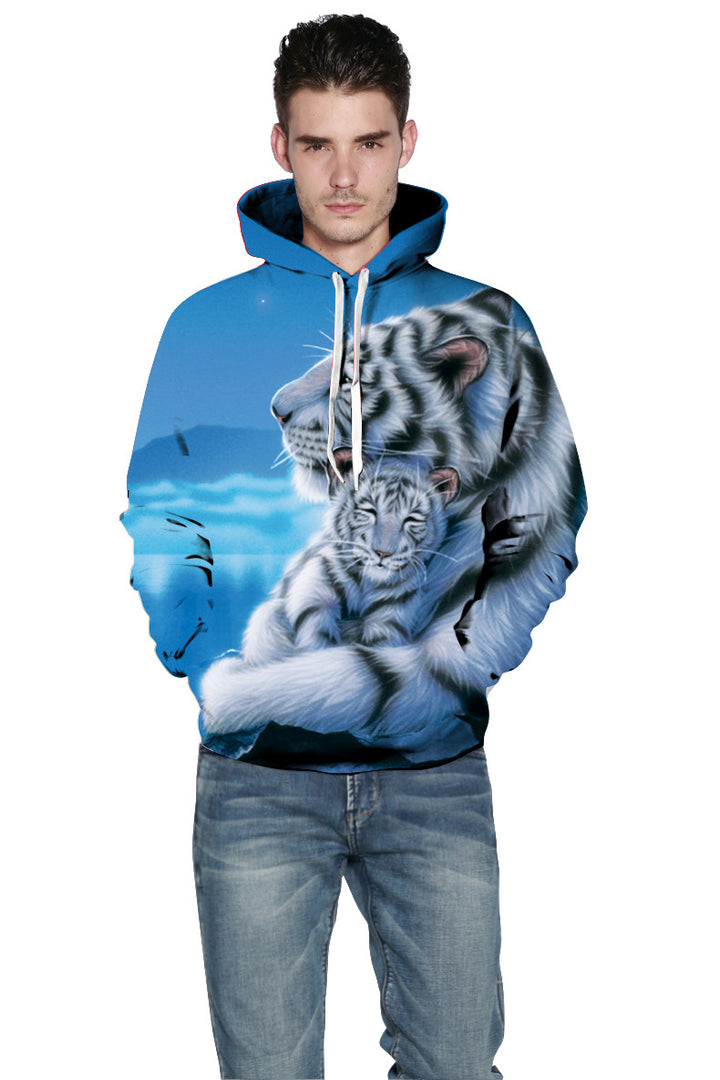 Herrer hættepullover med unikt tigerdesign og kreativ 3D-effekt Stilla