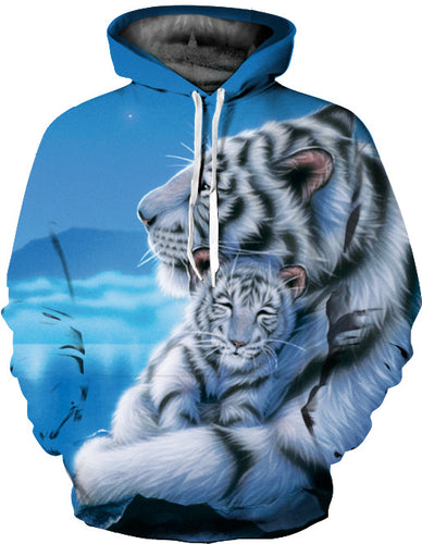 Herrer hættepullover med unikt tigerdesign og kreativ 3D-effekt Stilla