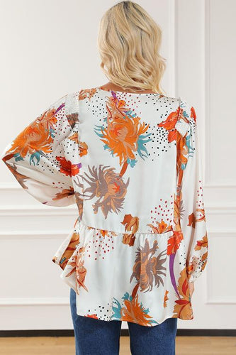 Stilla | V-hals Smocked Balloon Sleeve Bluse