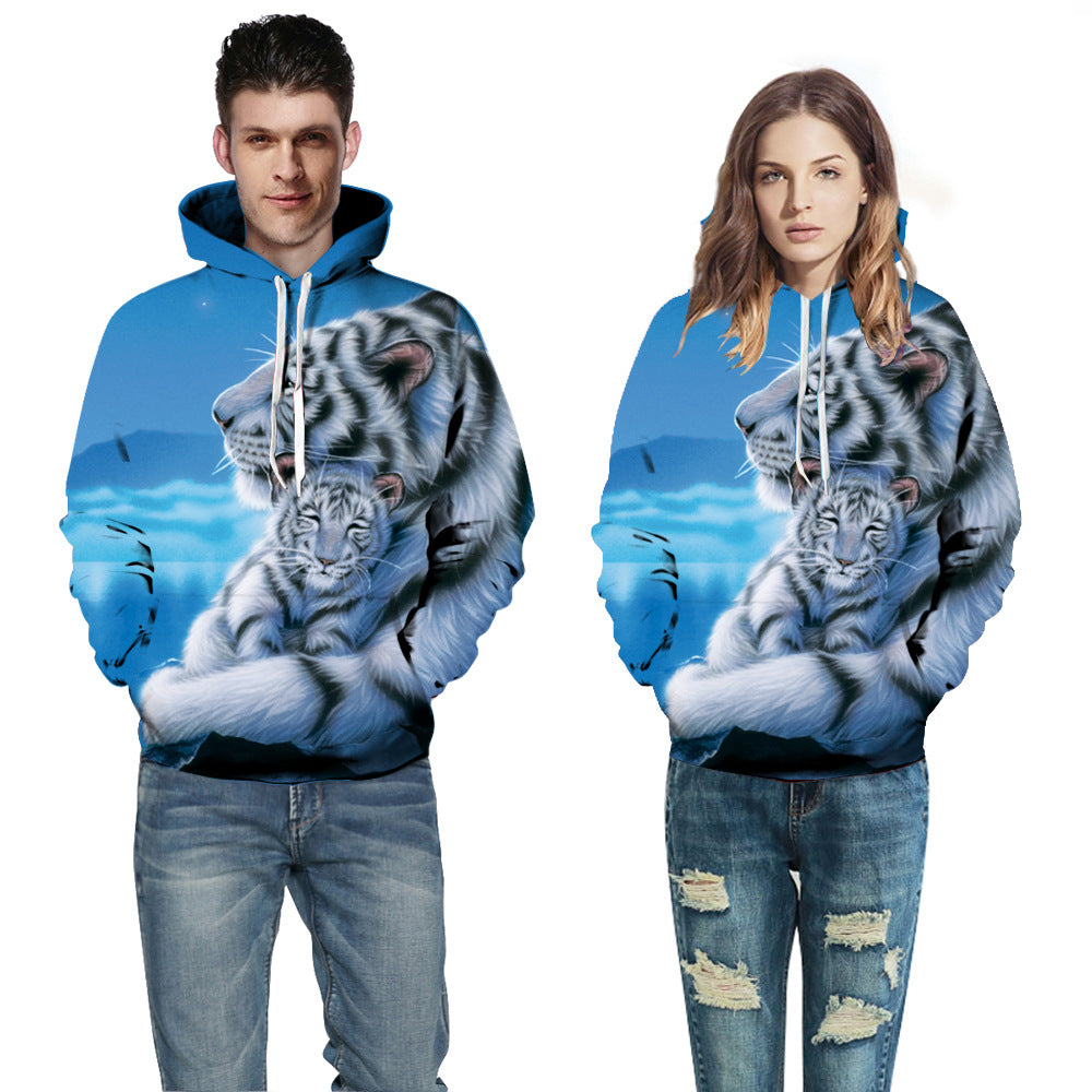 Herrer hættepullover med unikt tigerdesign og kreativ 3D-effekt Stilla
