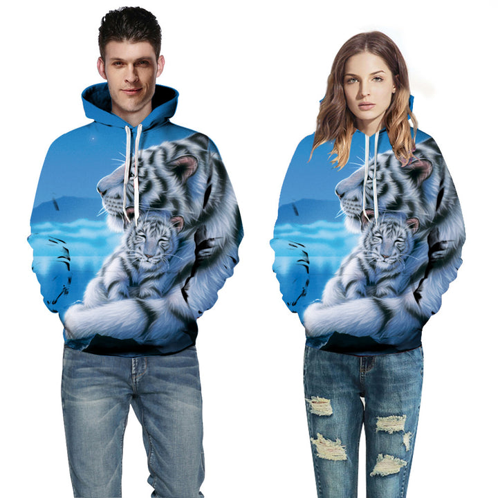 Herrer hættepullover med unikt tigerdesign og kreativ 3D-effekt Stilla