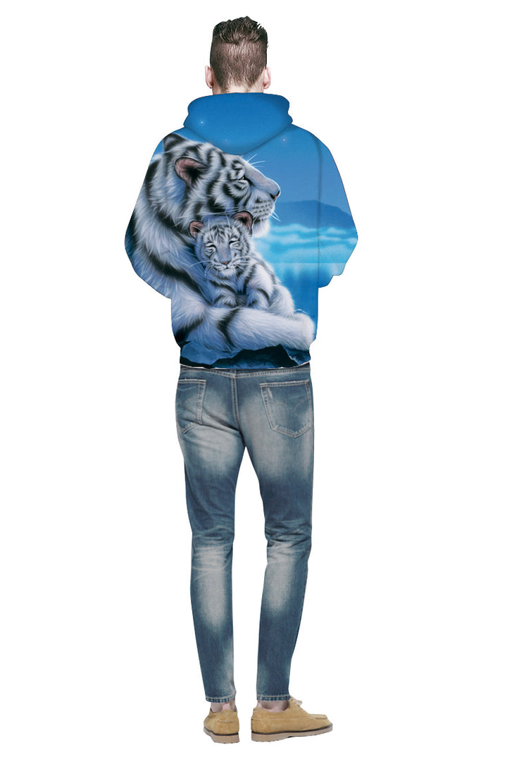 Herrer hættepullover med unikt tigerdesign og kreativ 3D-effekt Stilla
