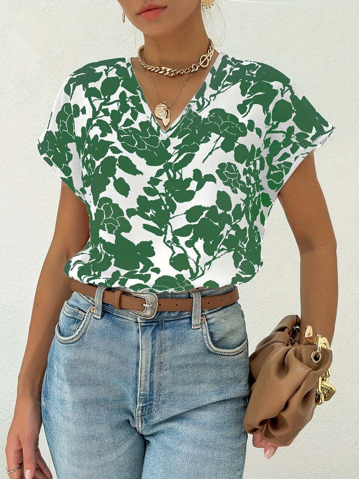 Stilla | Bluse med V-hals til damer med floral mønster
