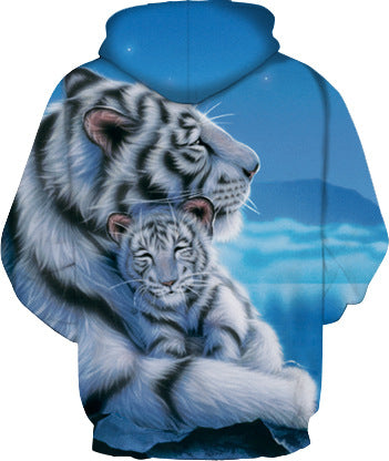 Herrer hættepullover med unikt tigerdesign og kreativ 3D-effekt Stilla