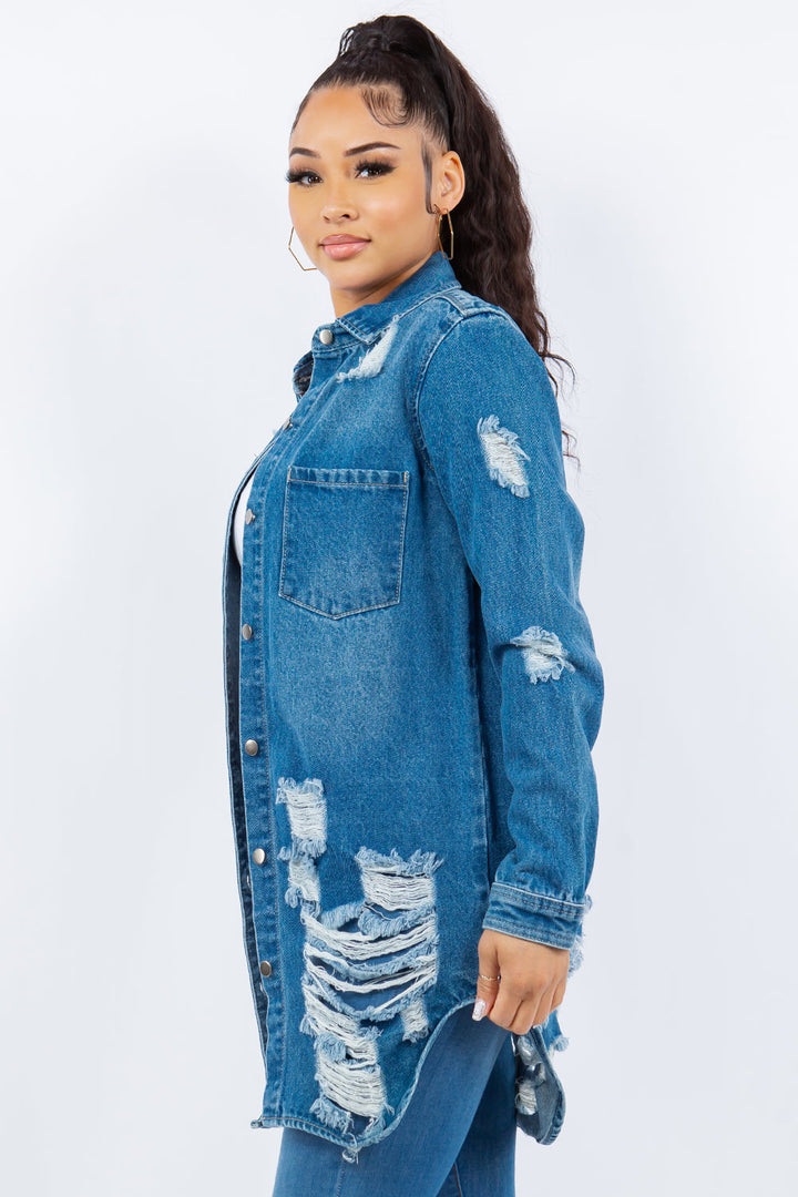 Stilla | Bazi Distressed Knappet Langærmet Denimjakke
