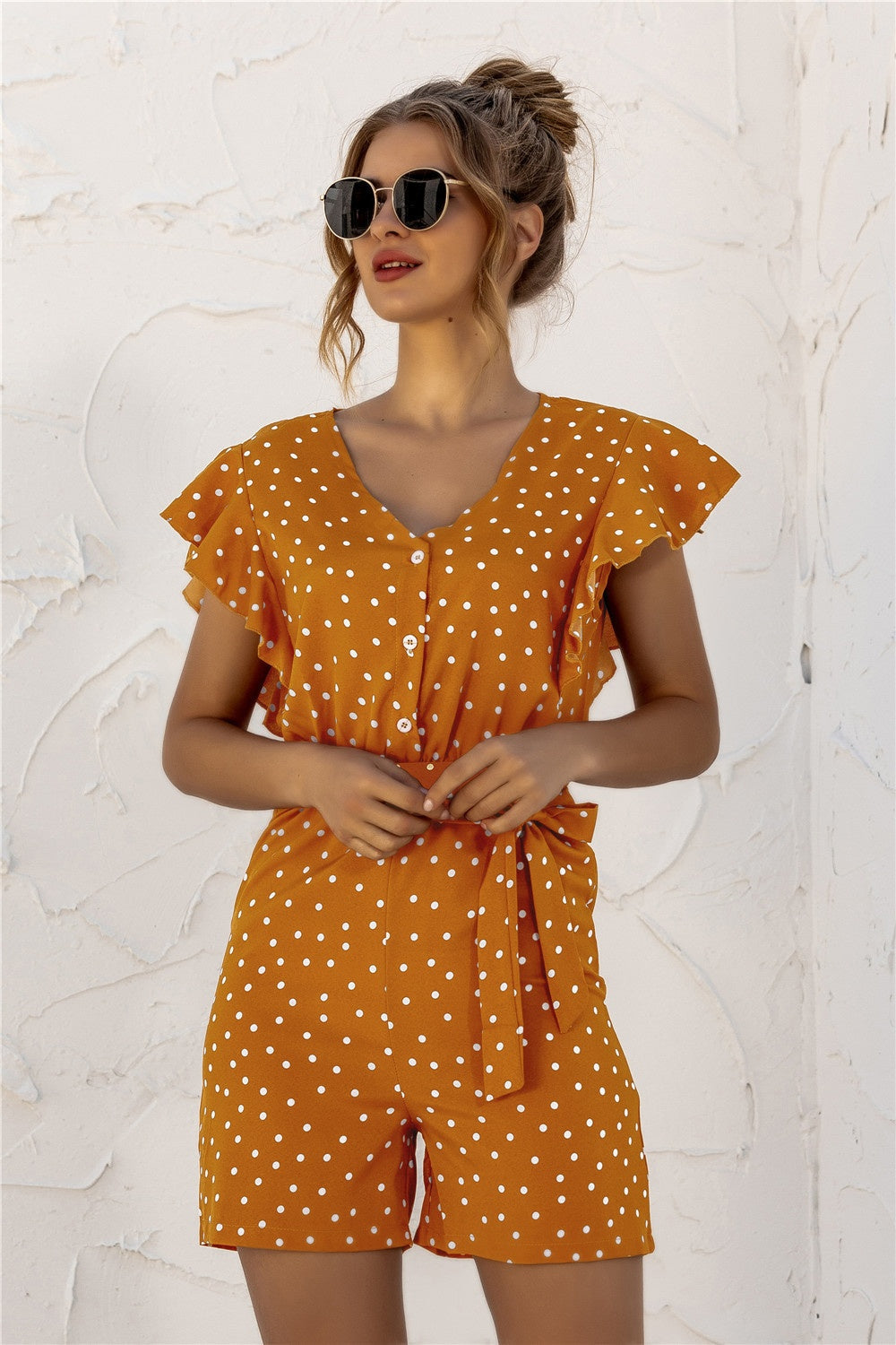 Stilla | Polka Dot Halv Knap Romper