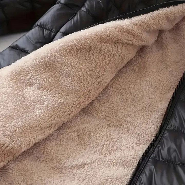 Stilla | Dame Hoodie Puffermantel med Sherpa-for.