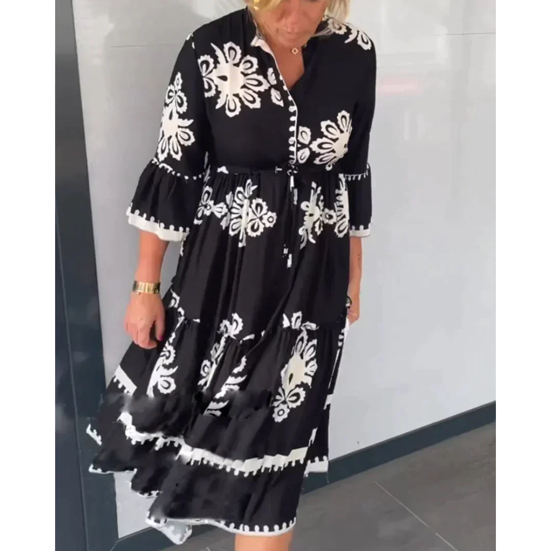 Stilla | Blomstret Kjole med 3/4 Ærmer