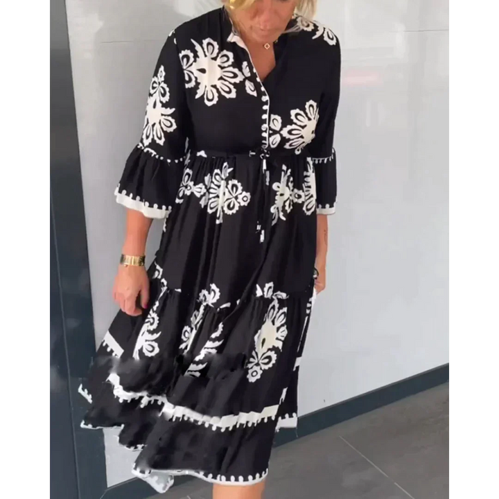 Stilla | Blomstret Kjole med 3/4 Ærmer