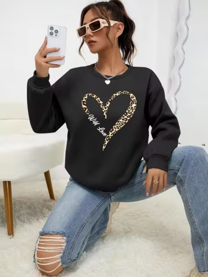 Stilla | Bomulds T-shirt Med Leopard-Hjerteprint