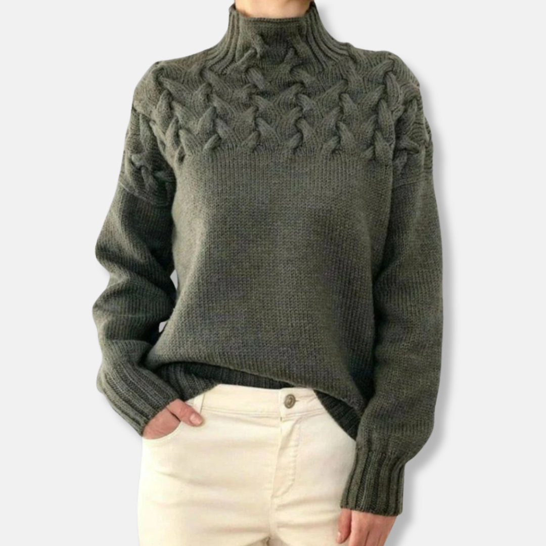 Stilla | Uld Høj Hals Sweater Kabelstrik Afslappet Pasform Sweater