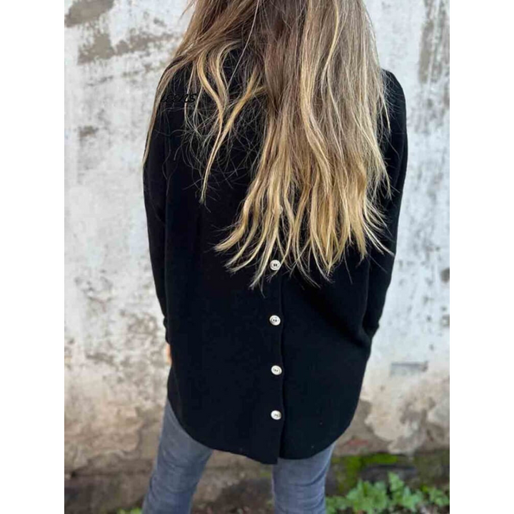 Stilla | Dame Casual Strikket Bluse Med Knaplukning Bagpå