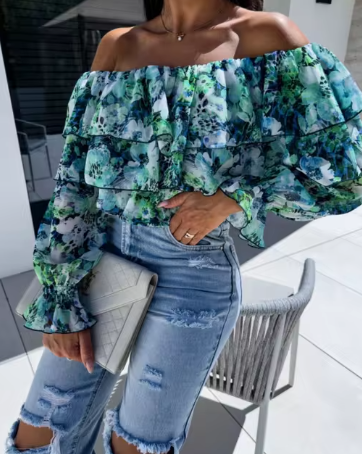 Stilla | Efterår Off Shoulder Lange ærmer Mode