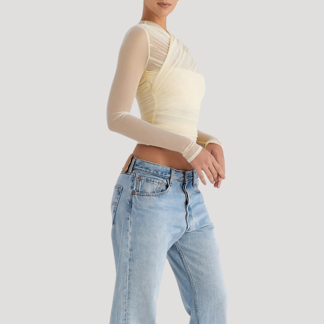 Stilla | Gennemsigtig Mesh Langærmet Wrap Top