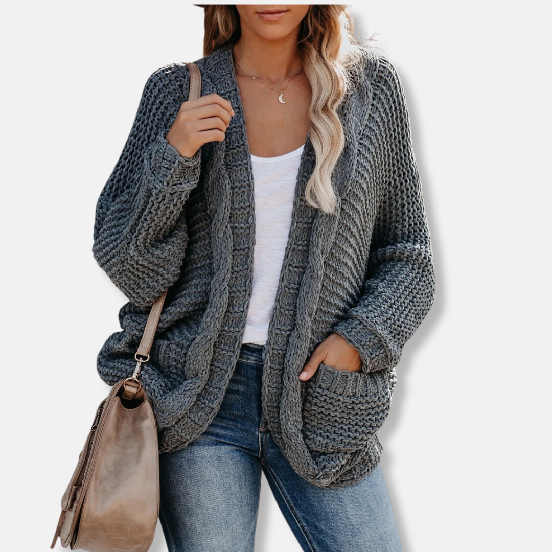 Stilla | Uld Oversized Cardigan Ribbede Åben Frontlommer Cardigan