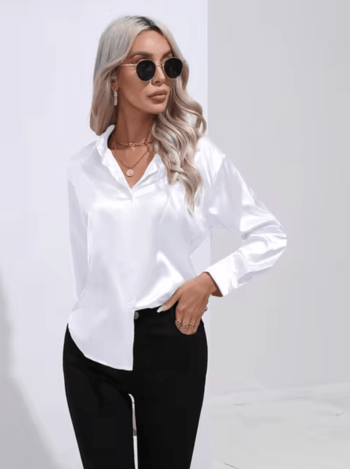 Stilla | Satin Bluse med Lange Ærmer