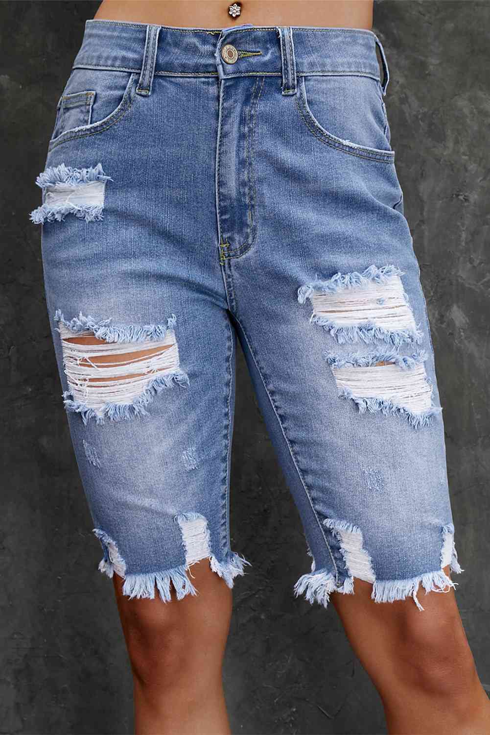Stilla | Flossede Kant Denim Bermuda Shorts