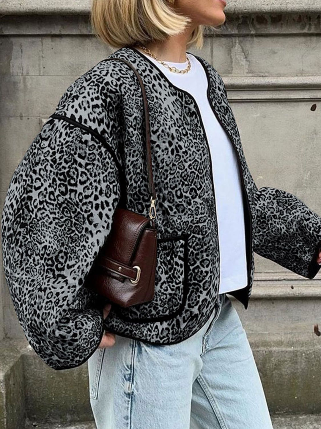 Stilla | Perfee Leopardejakke Med Lange Ærmer og Åben Forside