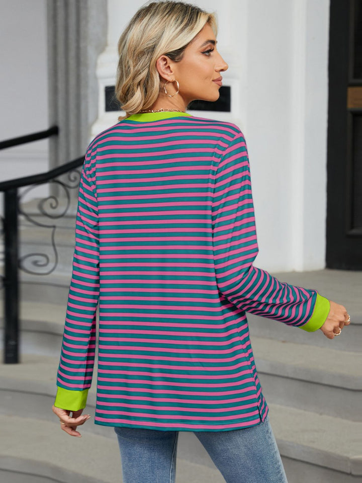 Stilla | Stribet Rund Hals Langærmet T-shirt