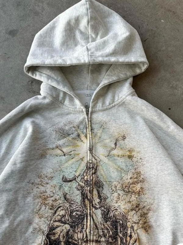 Stilla | Hvid Oversized Hoodie Medtryk